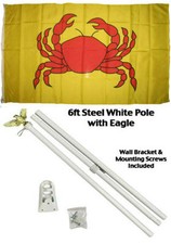3x5 Advertising Crab Seafood Yellow Flag White Pole Kit Set 3'x5'