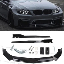 Gloss Black For BMW 328i Front Bumper Lip Spoiler Splitter + Side Skirt