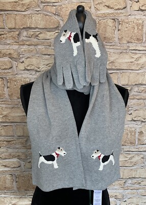 Hobbs Scarf Gloves Set Grey Poppy Terrier Dog Silk Cotton