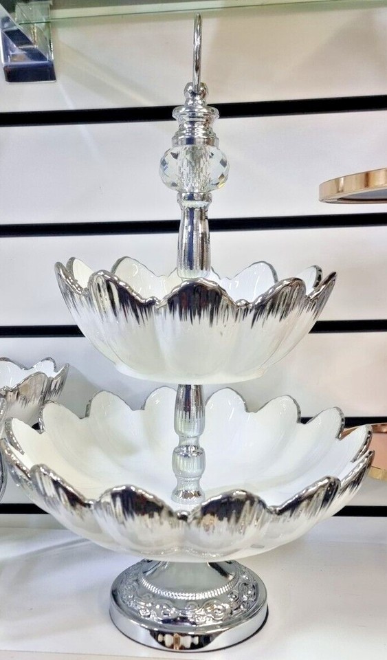 Stunning Serving Bowl Set 2 Tier Fruit Nuts Candy Salad Server Kitchen