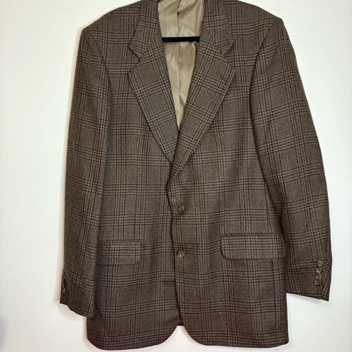Oscar de la Renta 100% Wool Brown Plaid Blazer 42XL Sport Coat Made in Colombia - Picture 2 of 9