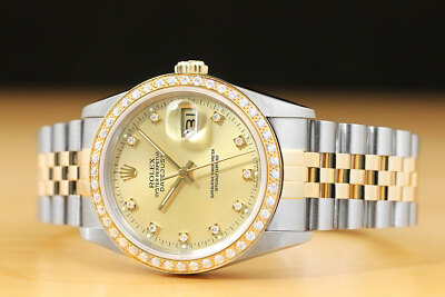 ROLEX MENS DATEJUST 16233 FACTORY DIAMOND DIAL 18K YELLOW GOLD