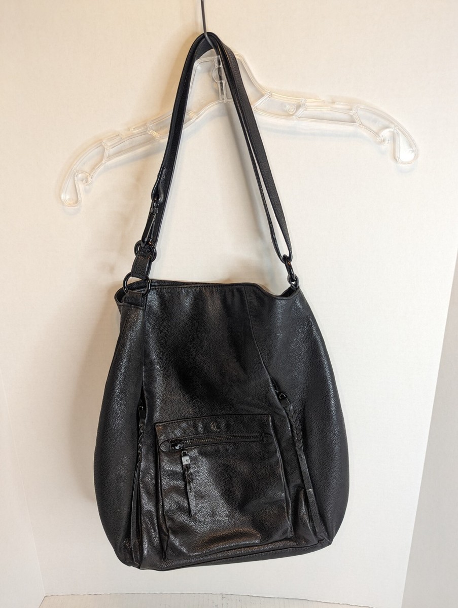 elle様 Elliott Lucca Pebble Black Leather HOBO Shoulder Satchel Bag