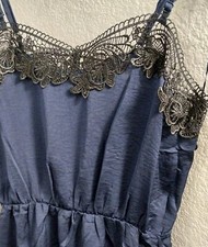 Maddy...K Womens Size Small Navy Blue Spaghetti Straps Dress Lace Trim