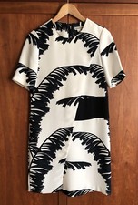 Whistles Bamboo Leaf Print Shift Dress Size 6 UK Black & White Wrapover Front