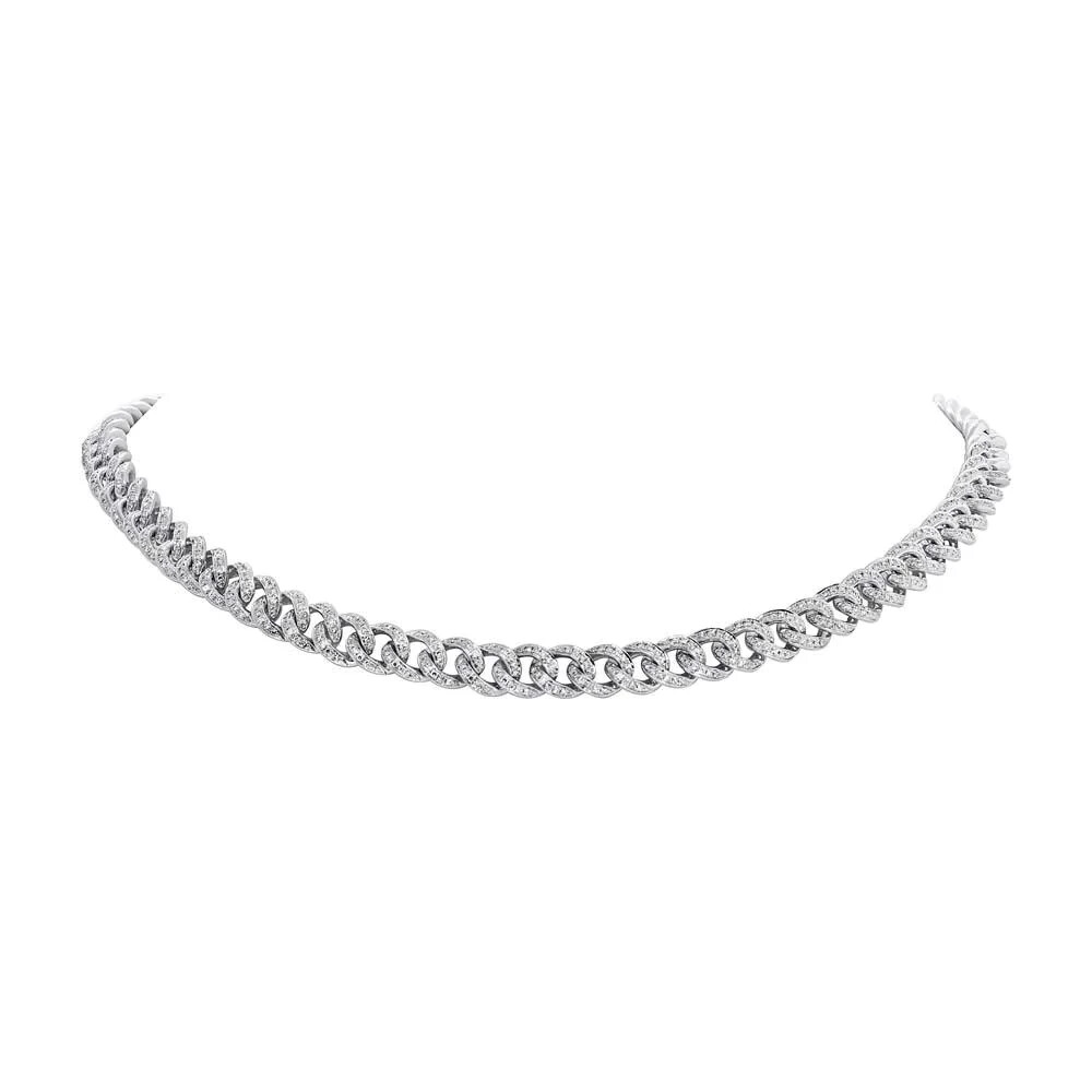 Diamond Choker Necklace 14K White Gold Link Cuban Natural 1.05CT