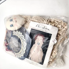 Rag Mop Doll Kit Craft CHRISTINA Hat Flowers Handpainted Face Grannycore Vintage