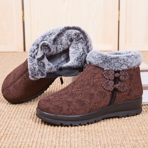 Lady Fleece Lined Shoes Frog Button Faux Fur Edge Floral Warm Thick Retro Ethnic - Bild 9 von 12
