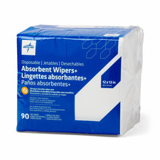 Medline 90-Count Absorbent Wipers , Heavy Duty 12x12'' Disposable Dry/Wet Wipes"