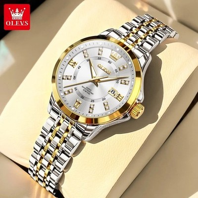 OLEVS Damen Uhr Quarz Edelstahl Elegant Wasserdicht Leuchtend 30mm