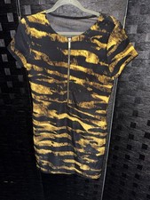 Michael Kors Yellow and Black Abstract Striped Front zip Sheath dress Size 6