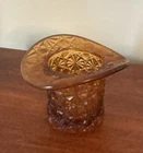 VTG Amber Glass Fenton Top Hat Toothpick Holder Daisy & Button 3”