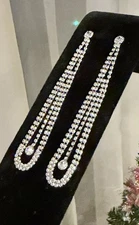 Gorgeous Silver Tone Dangle Cubic Zirconia Earrings Tear Drop New Years Party