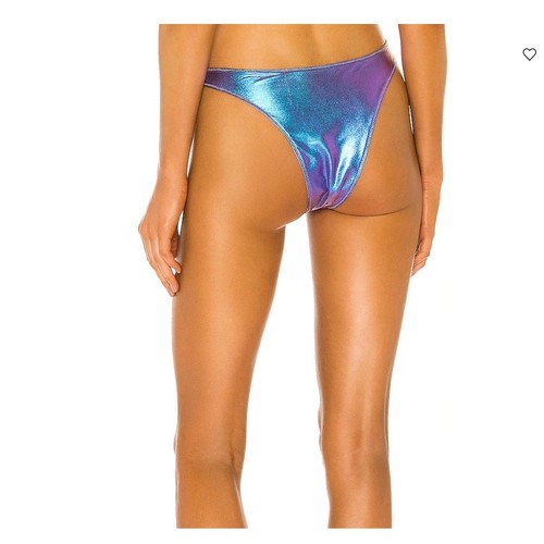 Danielle Guizio Metallic Blue Bikini Bottom SMALL Iridescent High Cut Cheeky NEW