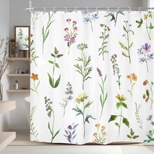 Elegant Watercolor Floral Shower Curtain 60x72” with 12 Hooks for Cute Bathrooms
