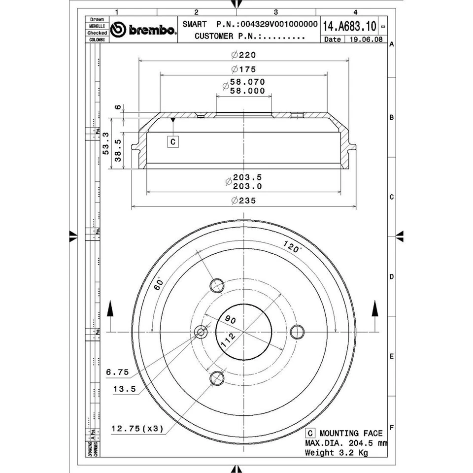 Tambor de freno trasero 2 piezas para 2008 2009 2010 2011 2012 2013 2014 2015 Smart Fortwo Foto 3 de 4