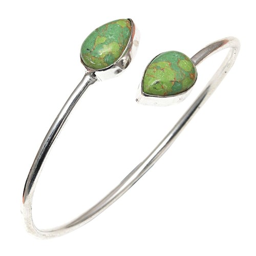 Green Turquoise Gemstone Handmade Jewelry Cuff Bracelets 7''Adjustable - Picture 2 of 7