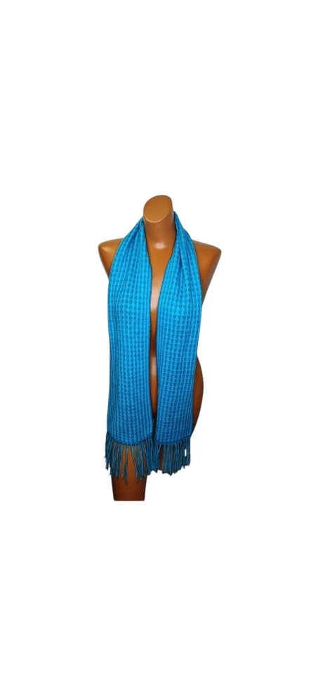 VTG Surry Peru 100% Alpaca Long Neck Scarf Two Tone Blue Loose Knit Adult 7/60" - Image 4 of 4
