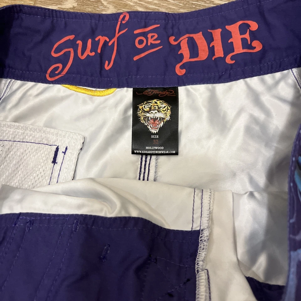 Pantalones Cortos De Colección Y2K Ed Hardy Tatuaje Tigre Calavera Surf O Die Natación Patinador Para Hombres 32 Foto 2 de 4