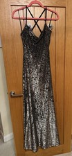 Elie Tahari Bronze Black Gold Sequin Long Dress Cowel Neck Size XS 8 BNWT £295