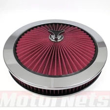 Chrome 14x2" Top Flow Air Cleaner Muscle Car Style Red Washable Recessed SBC BBC