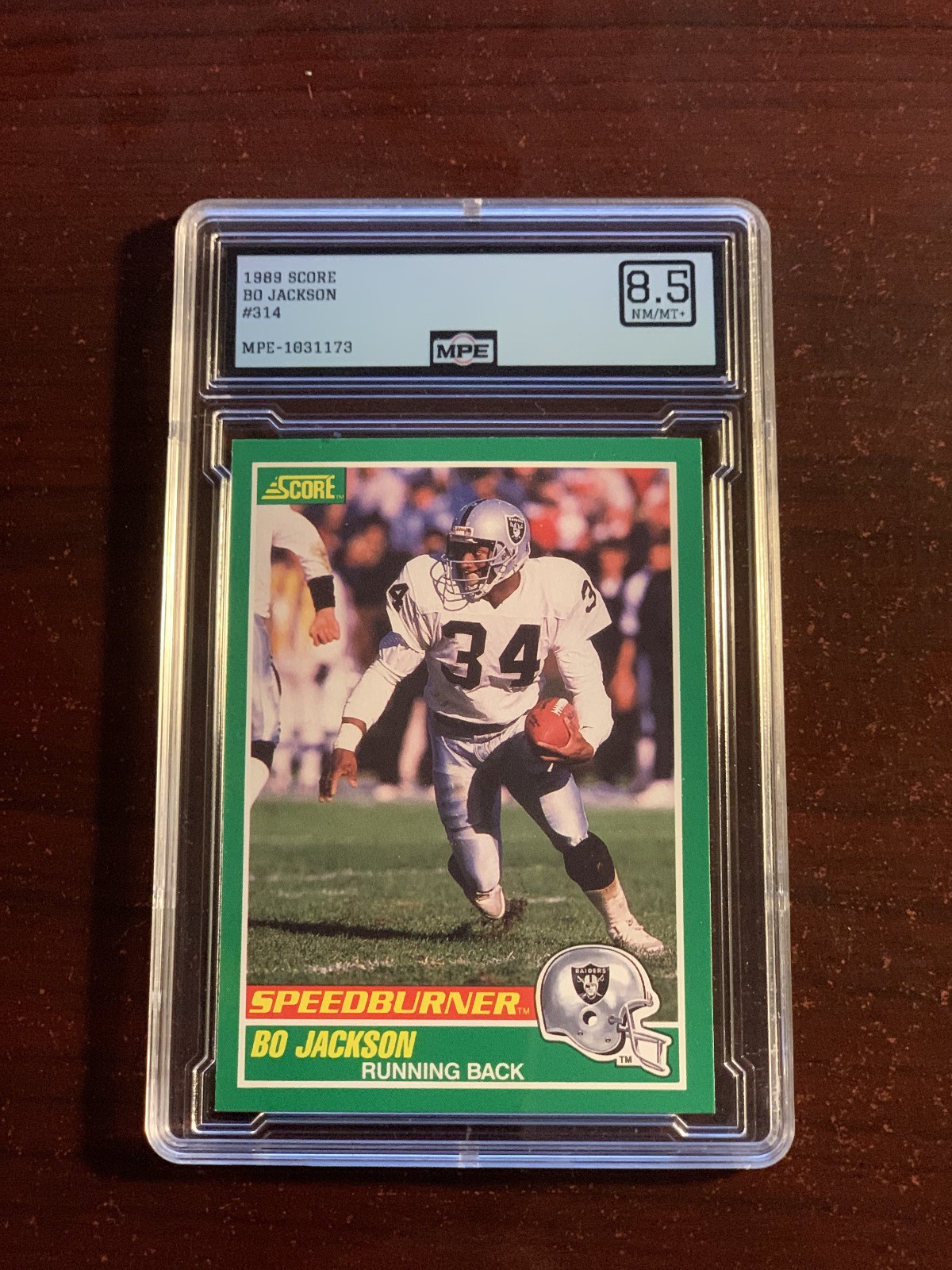 1989 Score Football Bo Jackson Speedburner #314 card graded 8.5 by MPE