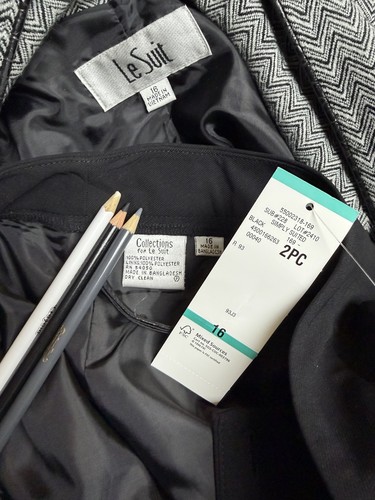 Le Suit Hosenanzug Größe 16 Zweiteiler Set Modern Fischgrät Bonus Gürteltaschen - Bild 2 von 21