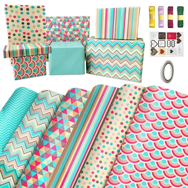 Geschenkpapier Set Rot GrüN Geburtstag Weihnachten Frauen Kinder 6 Blatt 70X50Cm-image