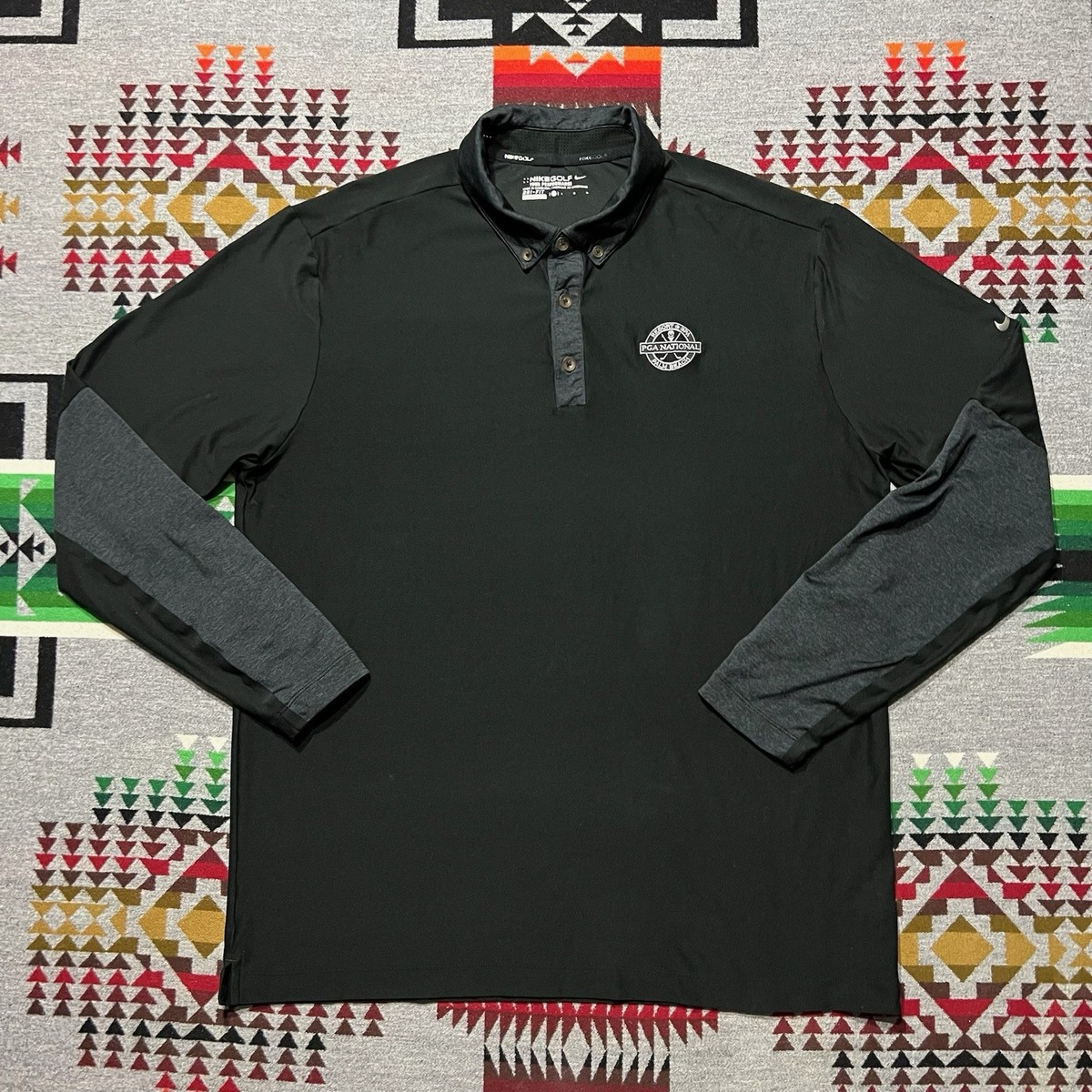 Nike Golf Tour Performance Dri-Fit Long Sleeve Black Polo Shirt