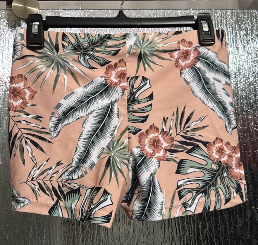 3 Pc Tropical Swim Set Ladies Top 16” P2P Boy Shorts Cover Up Medium Orig $24