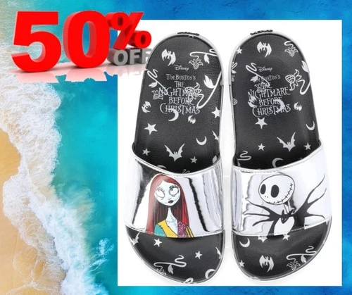 Nightmare Before Christmas Women's size 6 Metallic Slide Sandals SILVER NEW - Picture 1 of 18