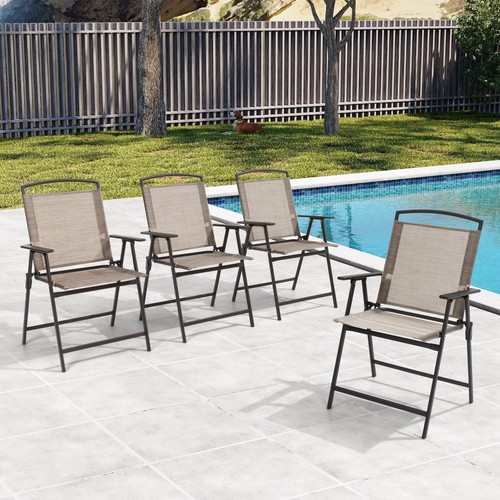 Set of 4 Patio Folding Chairs 4-Pack Dining Chairs Outdoor Portable Sling wit...