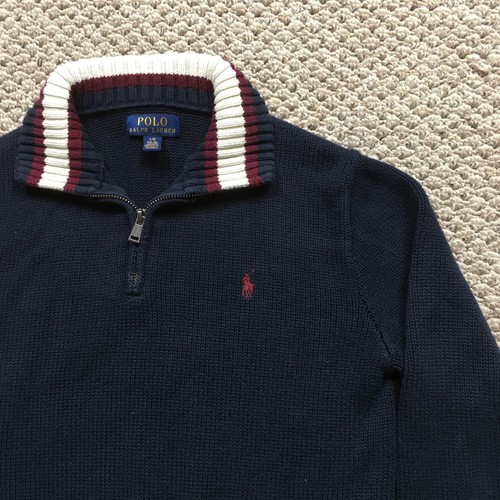 Polo Ralph Lauren Sweater Boys Large Navy Blue Quarter Zip Pullover Knit Cotton - Picture 2 of 10