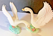 Pair of Vintage White Ceramic Peking Ducks Figurines by Norcrest Made in Japan