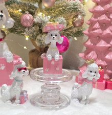 Pink Shopper White Poodle Christmas Ornaments Figurine Gift Box Paw Print