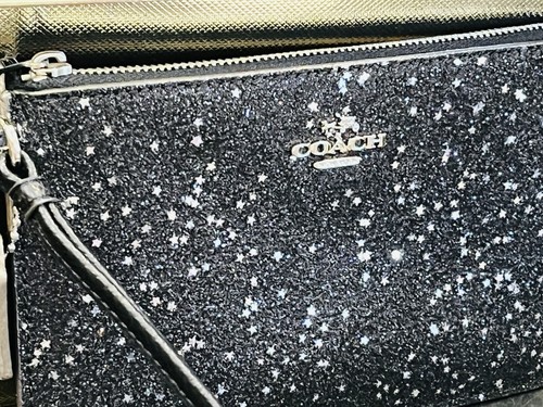 Muñequera COACH Black Star Glitter Top Zipper diseño limitado - nunca usada - ¡en caja!
