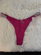 Victorias Secret Swim Embellished Hot Pink Rhinestone Thong Suit Bottom Large