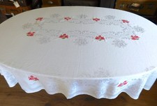 DAMAST TAFELTUCH OVAL 220X160cm STICKEREI HANDARBEIT ROSEN MOTIVE