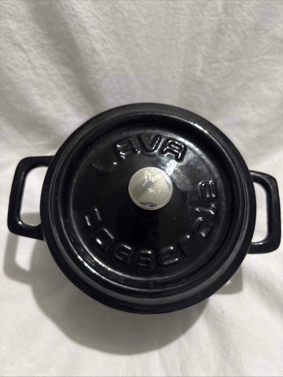 LAVA Cast Iron Mini Round Casserole Pan with lid 10 cm 4" Black EUC