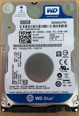 Western Digital Blue,500GB,2.5 inch (WD5000LPVX),Hard Drive,Tested-Working,Used