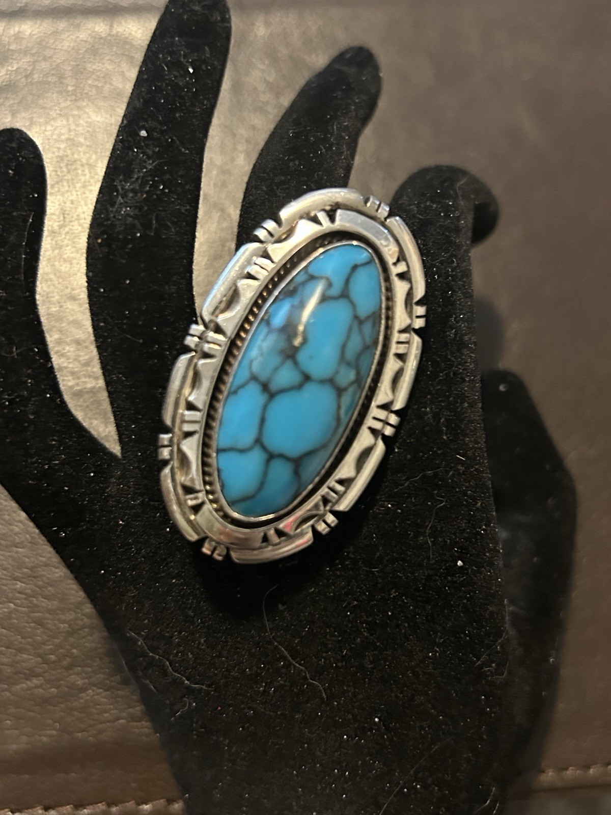 Native Signed Large Turquoise Ring - image 8