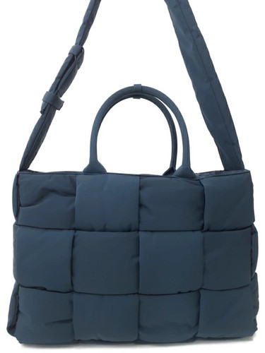 BOTTEGA VENETA Large Arco 2WAY Tote Bag Navy Nylon Women Handbag Purse #T404