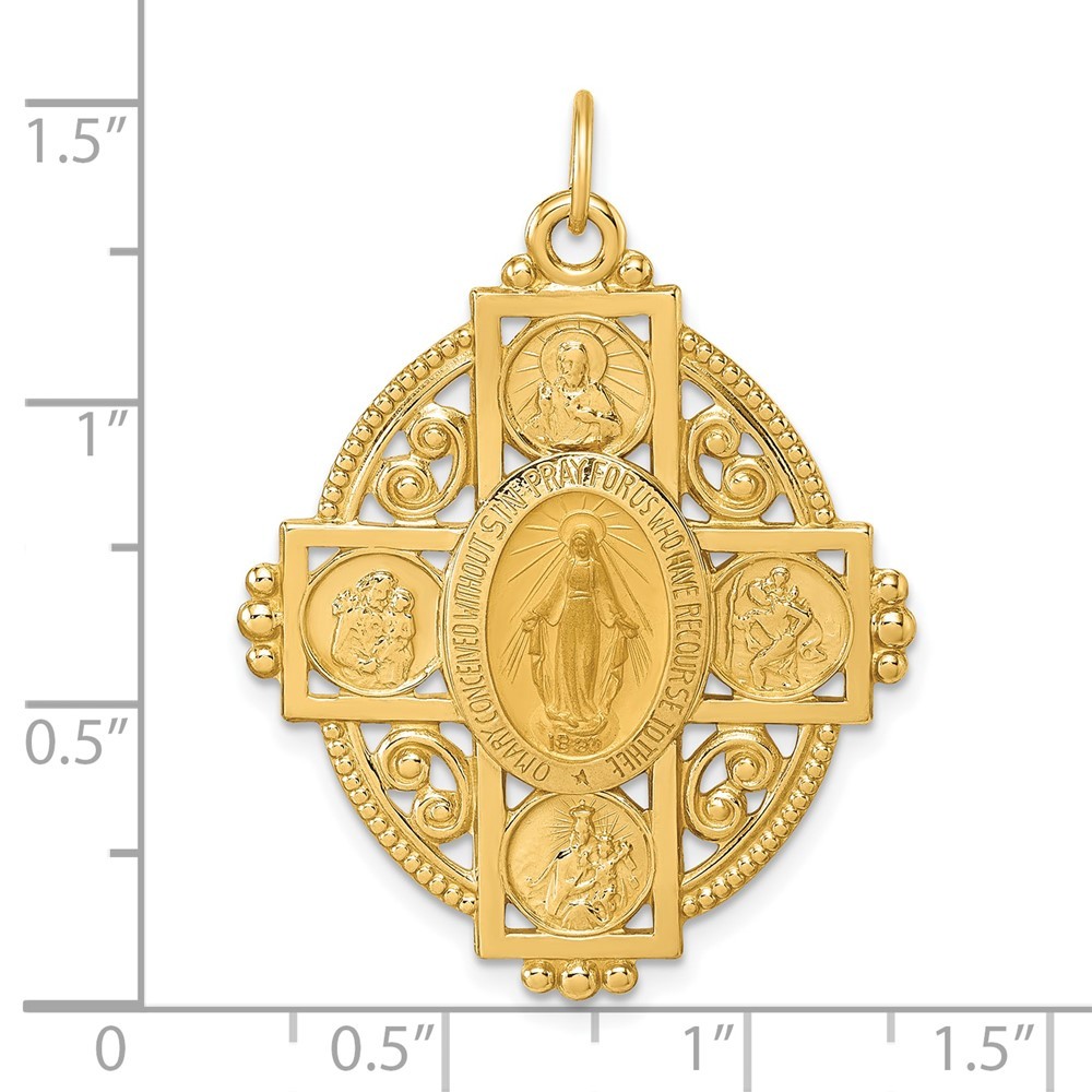 14k Yellow Gold Miraculous Medal and Four-way Cross in Filigree
