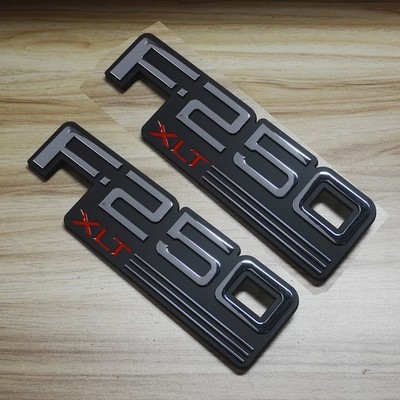 2X Set For 92-96 F250 XLT Emblem Name Plate Side Badges Chrome