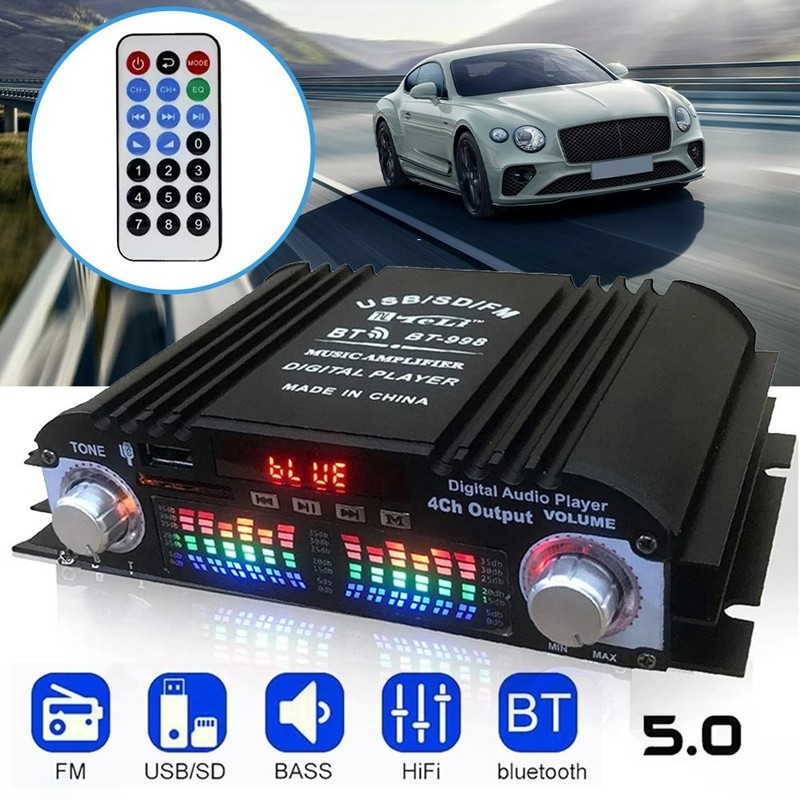 1600W Digital Power Amplifier Bluetooth Stereo HiFi Audio 4CH USB SD FM Car Home