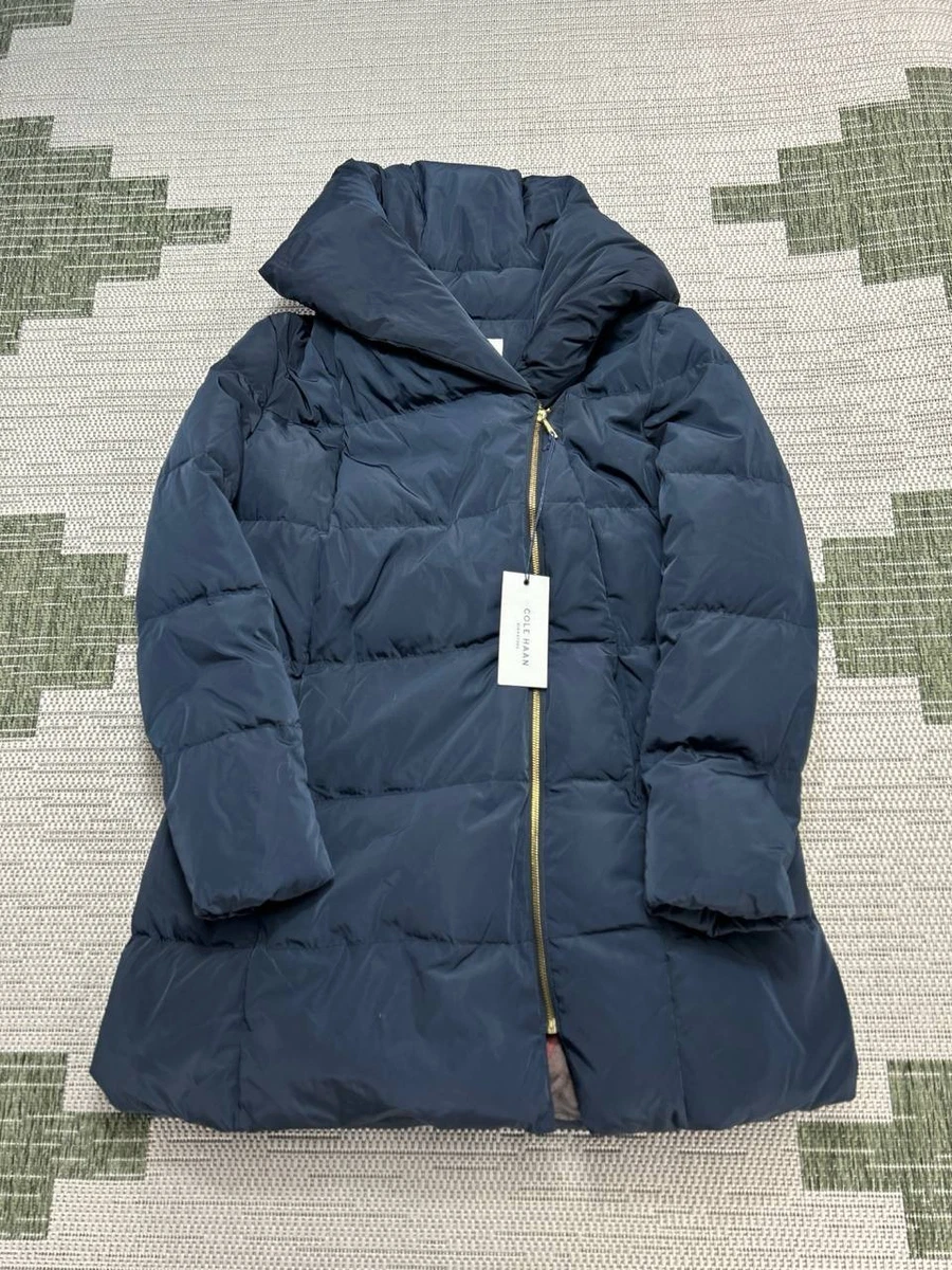 Cole Hann Jacket Womens Xl Blue Down Insulated Full Zip Puffer New
