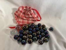 Carnival Glass Marbles Lot of 32 That are 1/2" and 3 That Are 1" With Bag