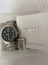 DKNY NY-1044 Watch Solid Stainless Steel Black Dial Date Men's / Unisex w/ Box T