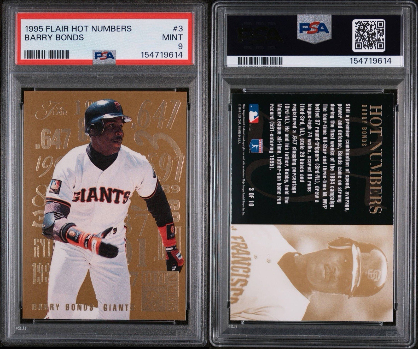 1995 Flair Hot Numbers Barry Bonds #3 PSA 9 San Francisco Giants HOF