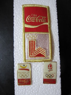 Coca-Cola 1992 Olympic Patch and 2 Olympic Lapel Pins